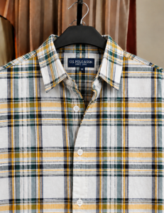 Mustard Yellow Check Shirt. 𝗚𝗮𝗿𝗺𝗲𝗻𝘁 𝗖𝗼𝘁𝘁𝗼𝗻 𝗙𝗮𝗯𝗿𝗶𝗰𝘀