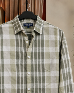 Olive Green Check Shirt. 𝗚𝗮𝗿𝗺𝗲𝗻𝘁 𝗖𝗼𝘁𝘁𝗼𝗻 𝗙𝗮𝗯𝗿𝗶𝗰𝘀