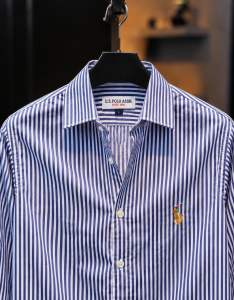 Dark Blue Stripe Shirt. 𝗚𝗮𝗿𝗺𝗲𝗻𝘁 𝗖𝗼𝘁𝘁𝗼𝗻 𝗙𝗮𝗯𝗿𝗶𝗰𝘀