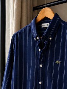 Navy Blue Stripe Shirt.  𝗚𝗮𝗿𝗺𝗲𝗻𝘁 𝗖𝗼𝘁𝘁𝗼𝗻 𝗙𝗮𝗯𝗿𝗶𝗰𝘀